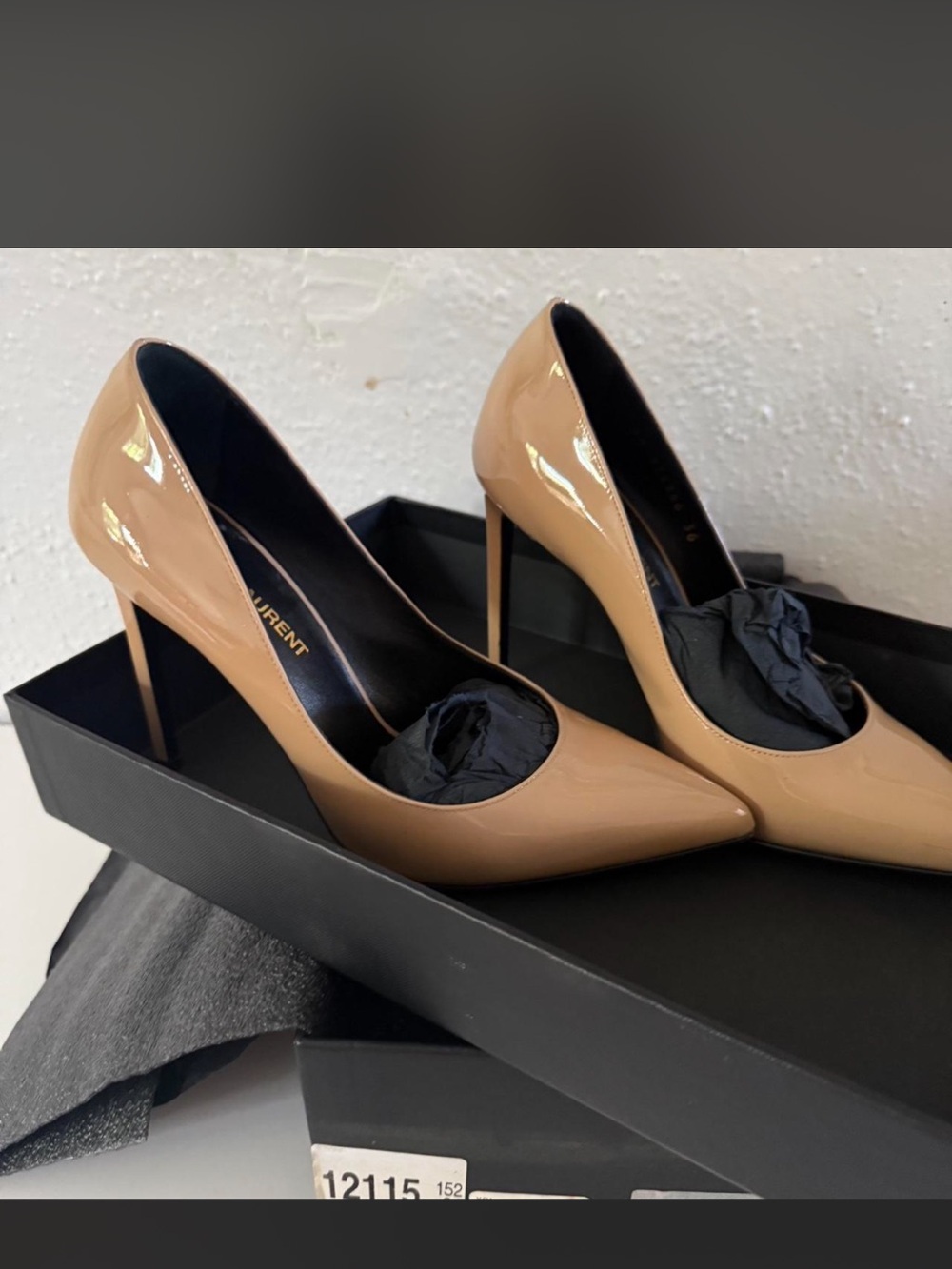 Saint Laurent Nude Patent Leather Pointed Toe Pumps